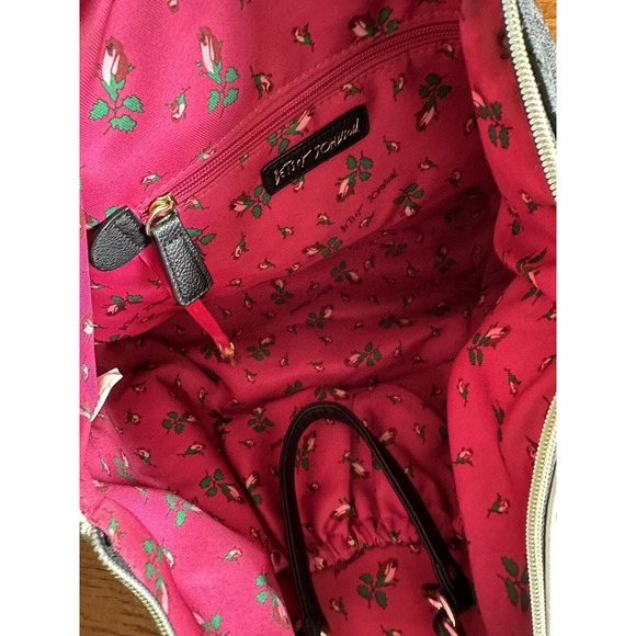 Betsy Johnson Black & White Roses Satchel Tote - Picture 12 of 13